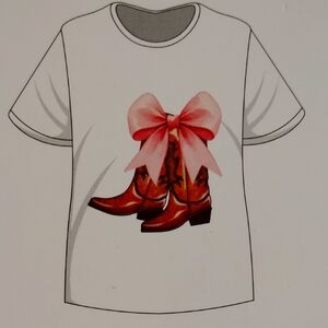 Gildan White Tee with Pink Bow and Brown Boots